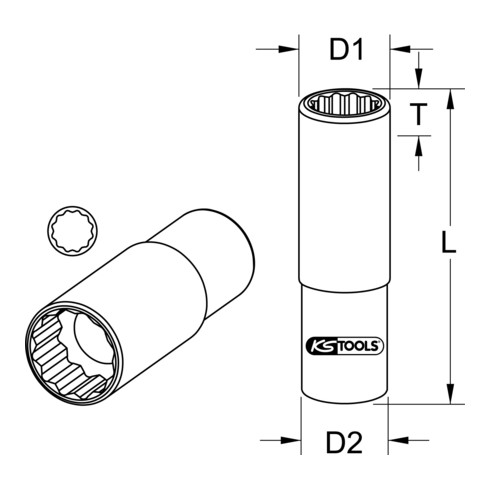 KS Tools 1/2" 12-kant-Stecknuss, lang (Zoll)