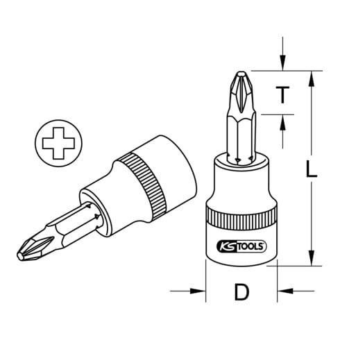 KS Tools 1/2" bit dopsleutel, lang, PH