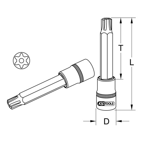 KS Tools 1/2" bit dopsleutel RIBE met vlak gat, lang