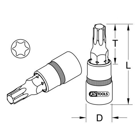 KS Tools 1/2" bit dopsleutel voor Torx-schroeven, T70, lengte 120 mm, gefosfateerd