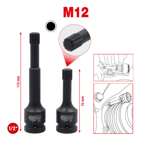 KS Tools 1/2" Bit-dopsleutelset XZN, kracht, 2-dlg