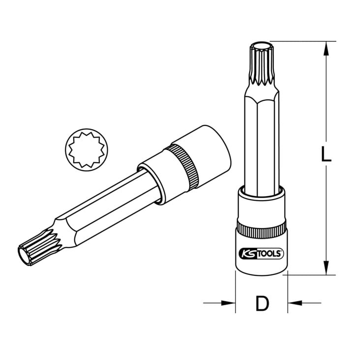 KS Tools 1/2" Bit-Stecknuss XZN M9, Länge 140 mm