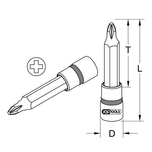 KS Tools 1/2" CHROMEplus bit dopsleutel, lang, PH