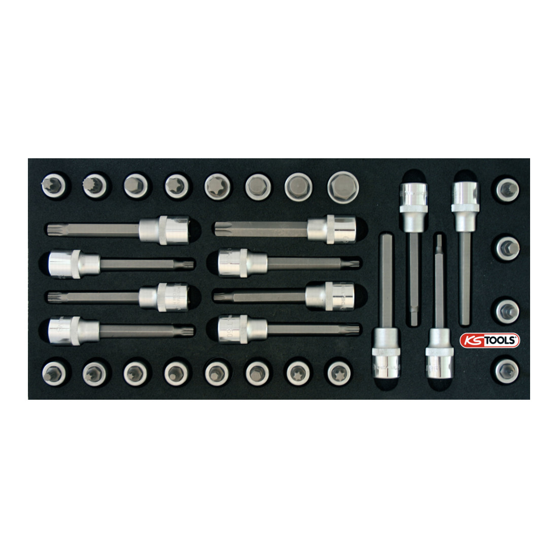 KS Tools 1/2" CHROMEplus bit dopsleutelset, 32 stuks in 1/3 systeem insteek