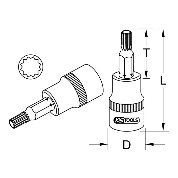 KS Tools 1/2" CHROMEplus bit socket XZN, M4