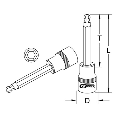 KS Tools 1/2" CHROMEplus Bit-Stecknuss Innensechskant,Kugelkopf,lang