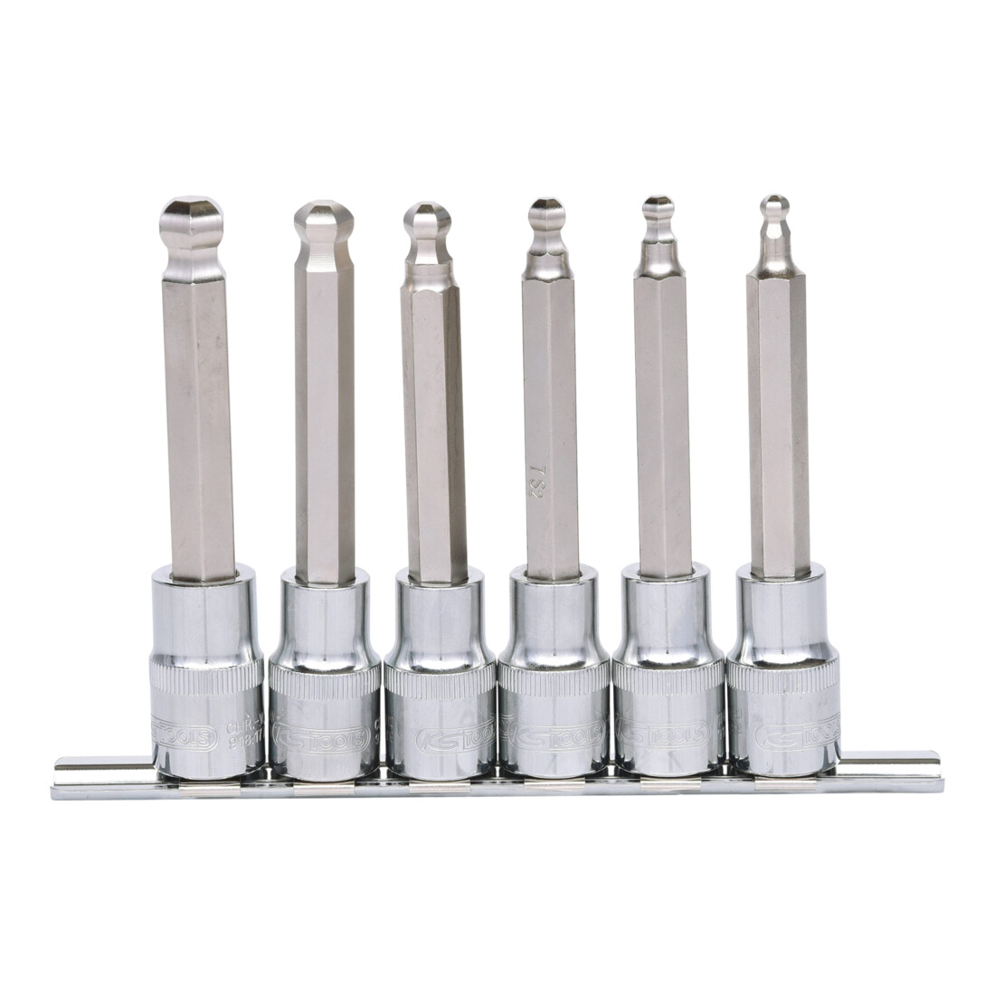 KS Tools 1/2" CHROMEplus Bit-Stecknuss-Satz Innen6kant, Kugelkopf, 6-teiliglang, 5-12mm