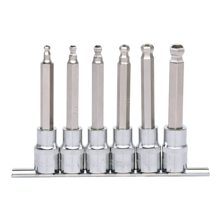 KS Tools 1/2" CHROMEplus Bit-Stecknuss-Satz Innen6kant, Kugelkopf, 6-teiliglang,  5-12mm