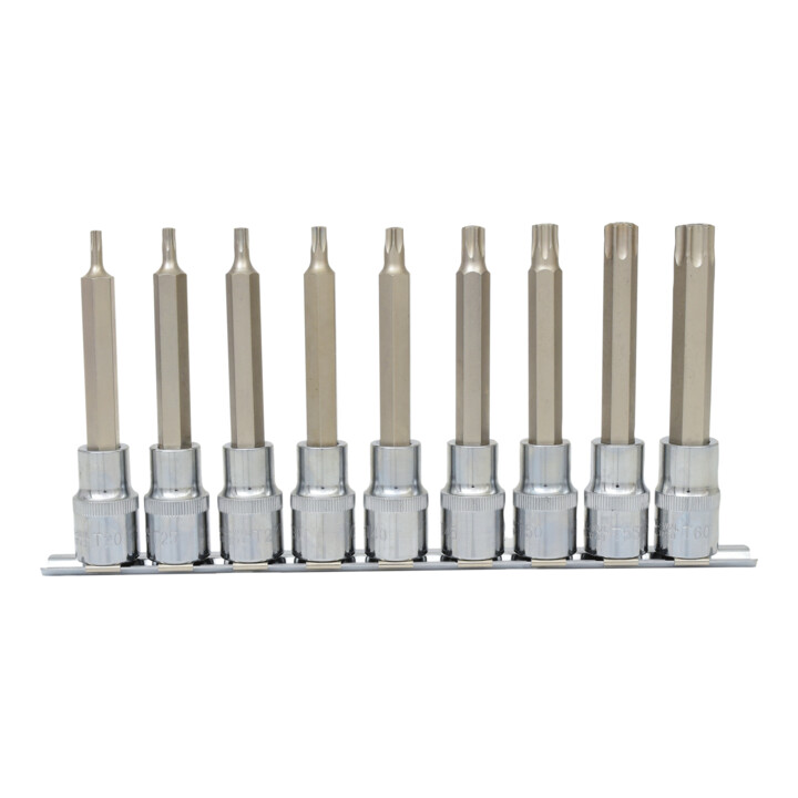KS Tools 1/2" CHROMEplus Bit-Stecknuss-Satz TX, Bohrung, lang, 9-teiligTB20-TB60