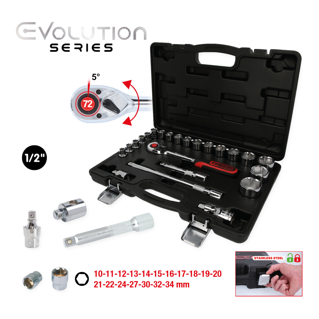 KS Tools 1/2" CHROMEplus Coffret de douilles, 23 pcs.