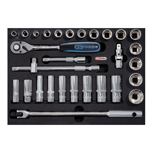 KS Tools 1/2" CHROMEplus dopsleutelset, 30 delig in 1/2 systeem insteek