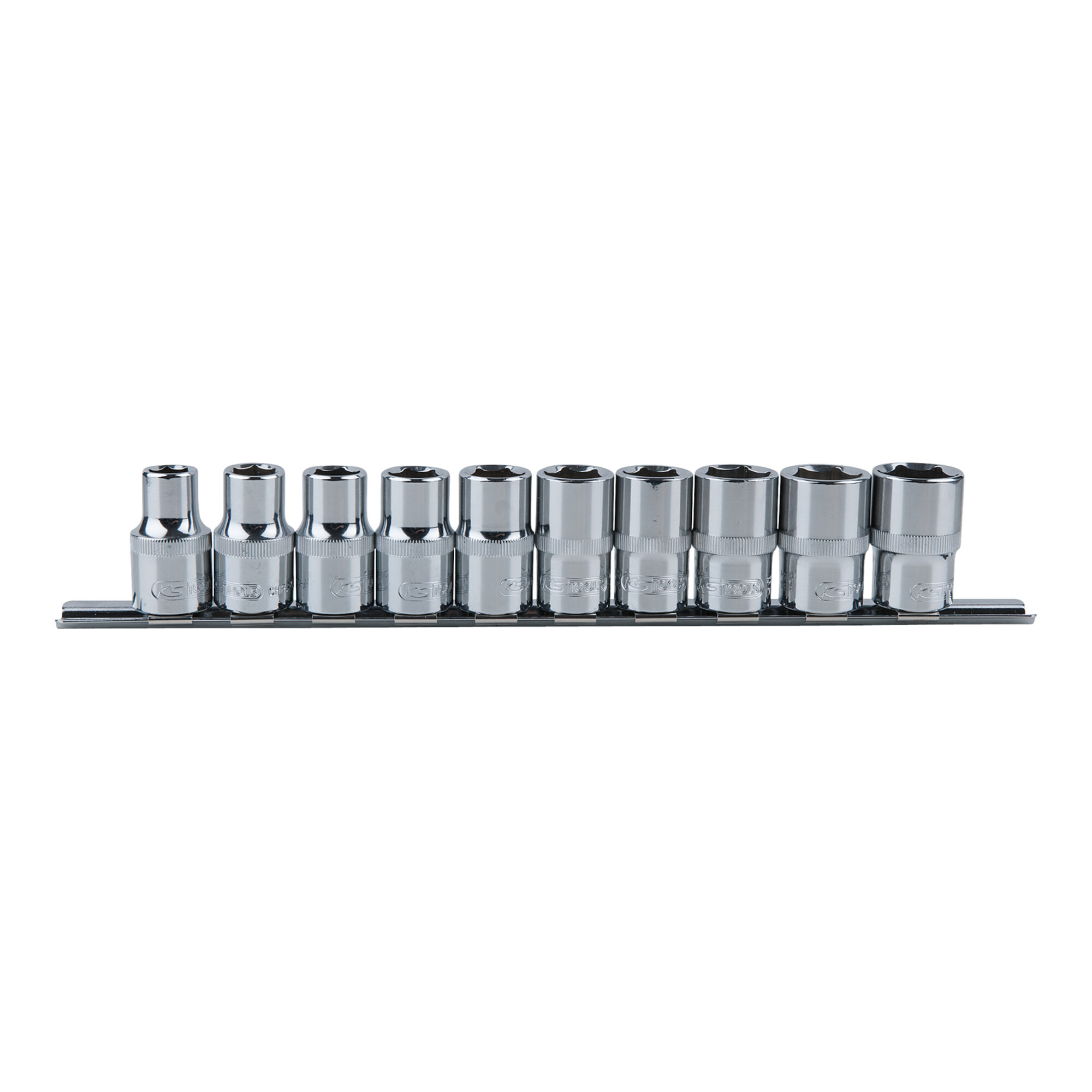 KS Tools 1/2" CHROMEplus Sechskant-Stecknuss-Satz, 10-teilig,