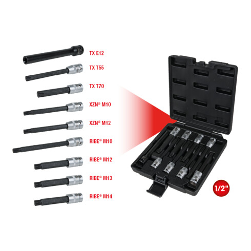 KS Tools 1/2" cilinderkopschroef dopsleutelset, 9 stuks