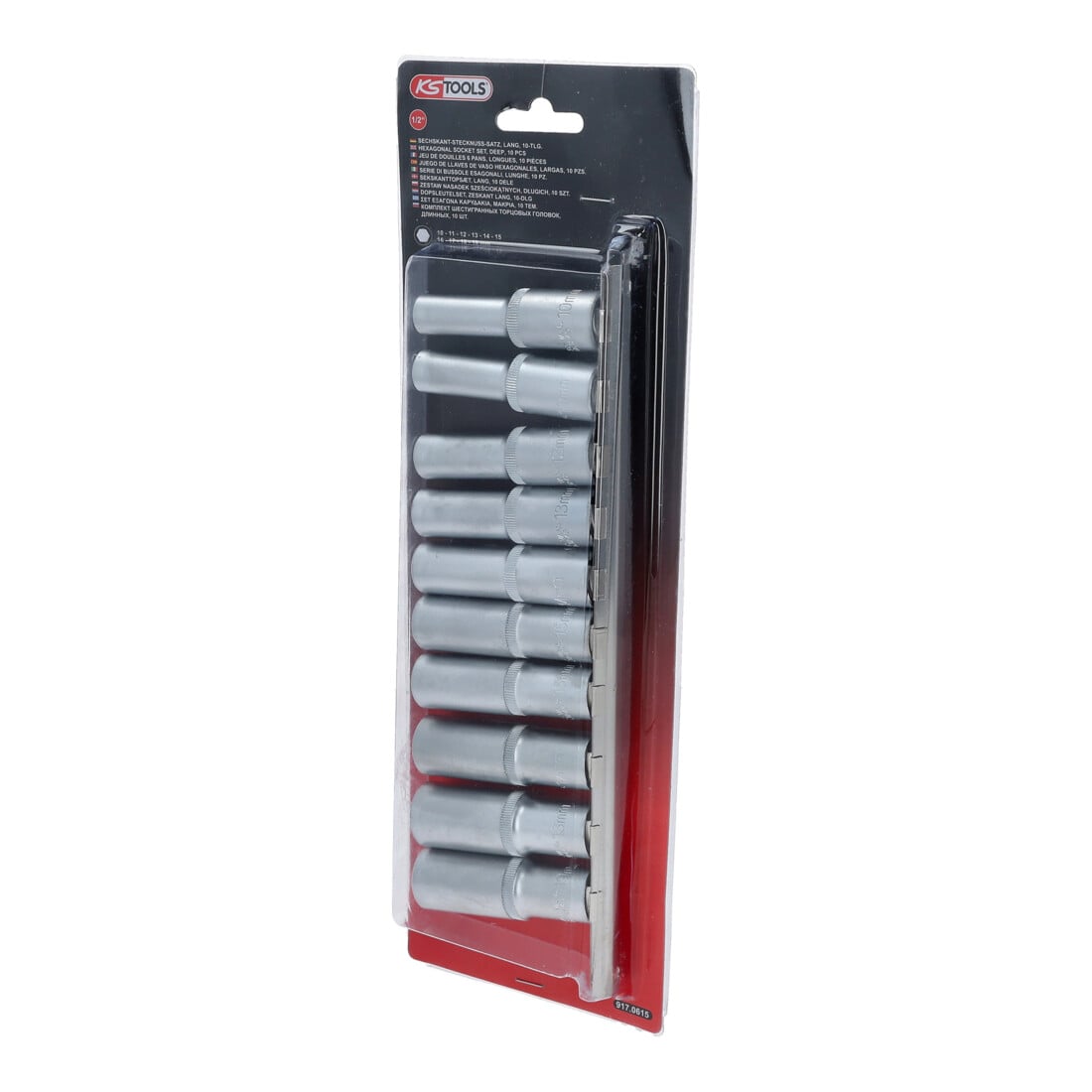 KS Tools 1/2" CLASSIC Sechskant-Stecknuss-Satz, lang, 10-teilig 10-19mm