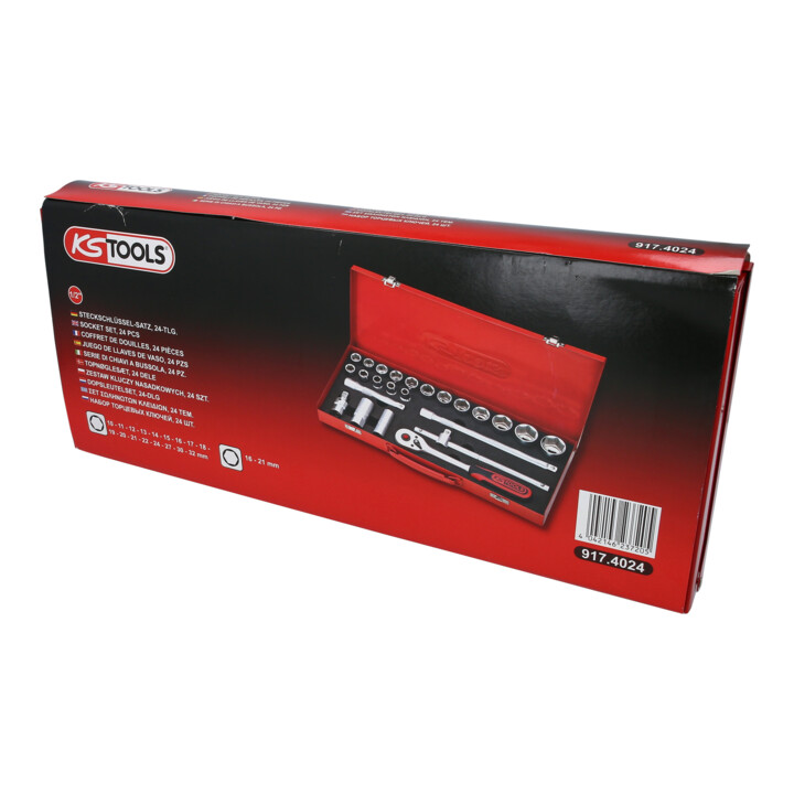 KS Tools 1/2" Coffret de douilles, 24 pcs. 6 pans