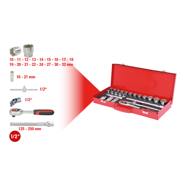 KS Tools 1/2" dopsleutelset, 24-delig zeskant