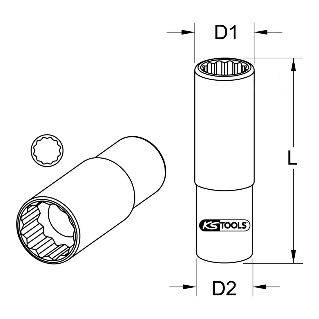 KS Tools 1/2" Einspritzdüsen-Stecknuss, 12-kant