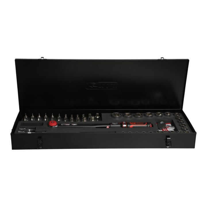 KS Tools 1/2" ERGOTORQUEprecision Ratschen-Drehmomentschlüssel-Satz Drehknopf, 20-200Nm, 52-teilig