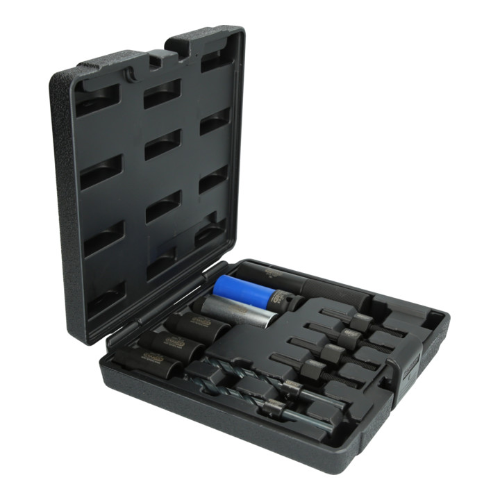 KS Tools 1/2" Felgenschloss-Ausbohr-Satz für Schlösser mit rotierenden Außenhüllen, 14-tlg.