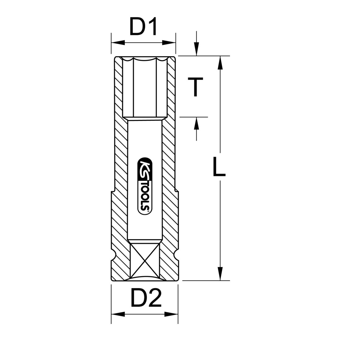 KS Tools 1/2" aluminium randdop, lang