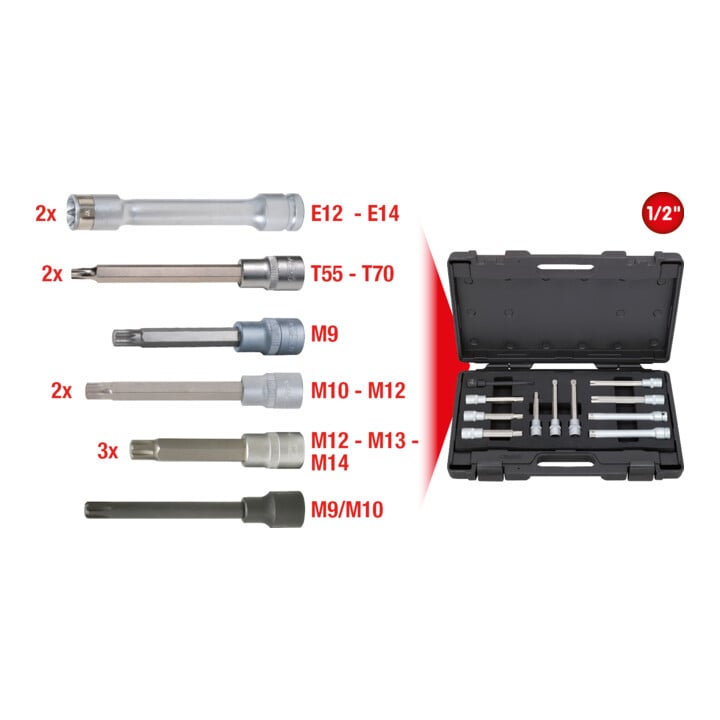 KS Tools 1/2" Jeu de clé à douilles pour vis de culasse, 11 pcs