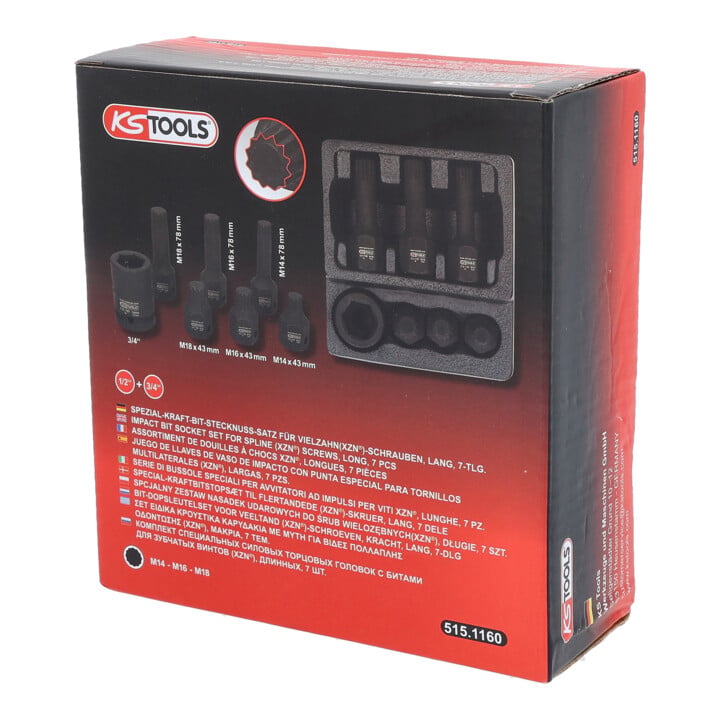 KS Tools 1/2" Jeu de douilles à chocs spéciales XZN, 7 pcs. M14-M18