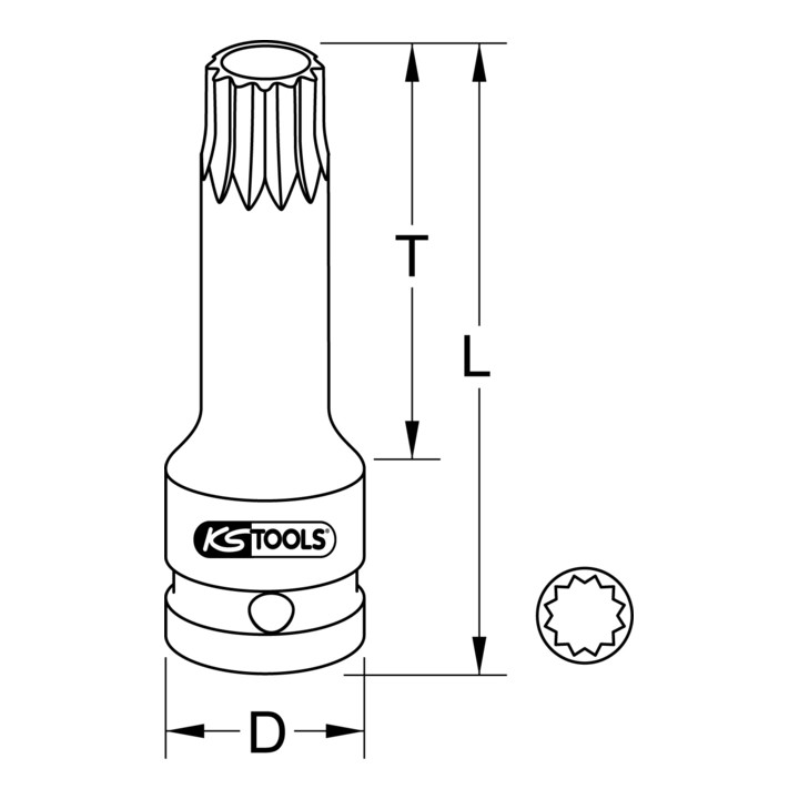 KS Tools 1/2" Kraft-Bit-Stecknuss XZN,lang,M14