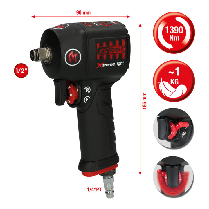 KS Tools 1/2" miniMONSTER Xtremelight pneumatische slagmoersleutel met groot vermogen 1.390 Nm