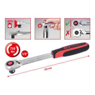 KS Tools 1/2" Slimpower omkeerbare ratel, 72 tand