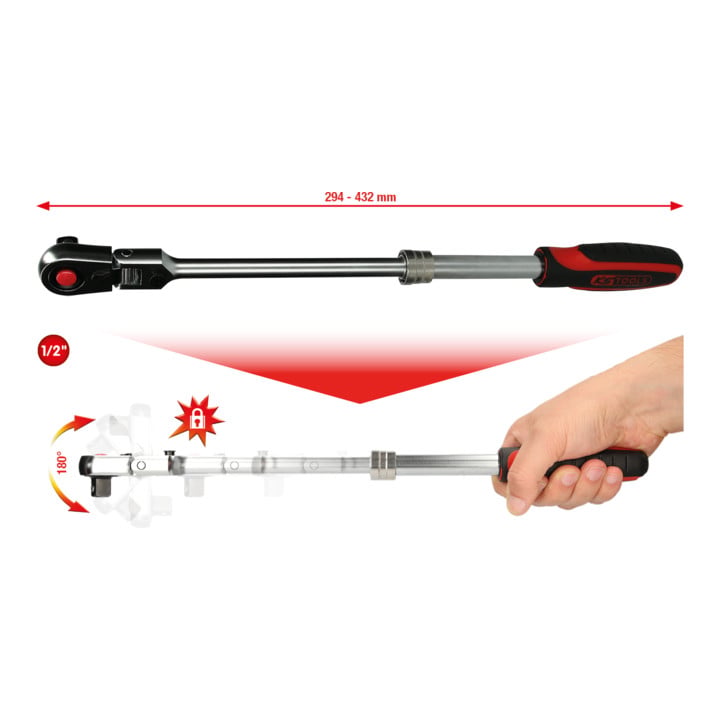 KS Tools 1/2" SlimPOWER Teleskop-Gelenk-Umschaltknarre, 72 Zahn