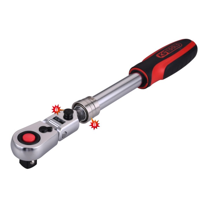 KS Tools 1/2" SlimPOWER Teleskop-Gelenk-Umschaltknarre, 72 Zahn