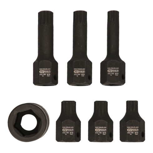 KS Tools 1/2" speciale power bit dopsleutelset meertandss, 7 dlg. M14-M18