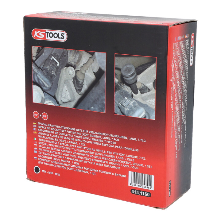 KS Tools 1/2" speciale power bit dopsleutelset meertandss, 7 dlg. M14-M18