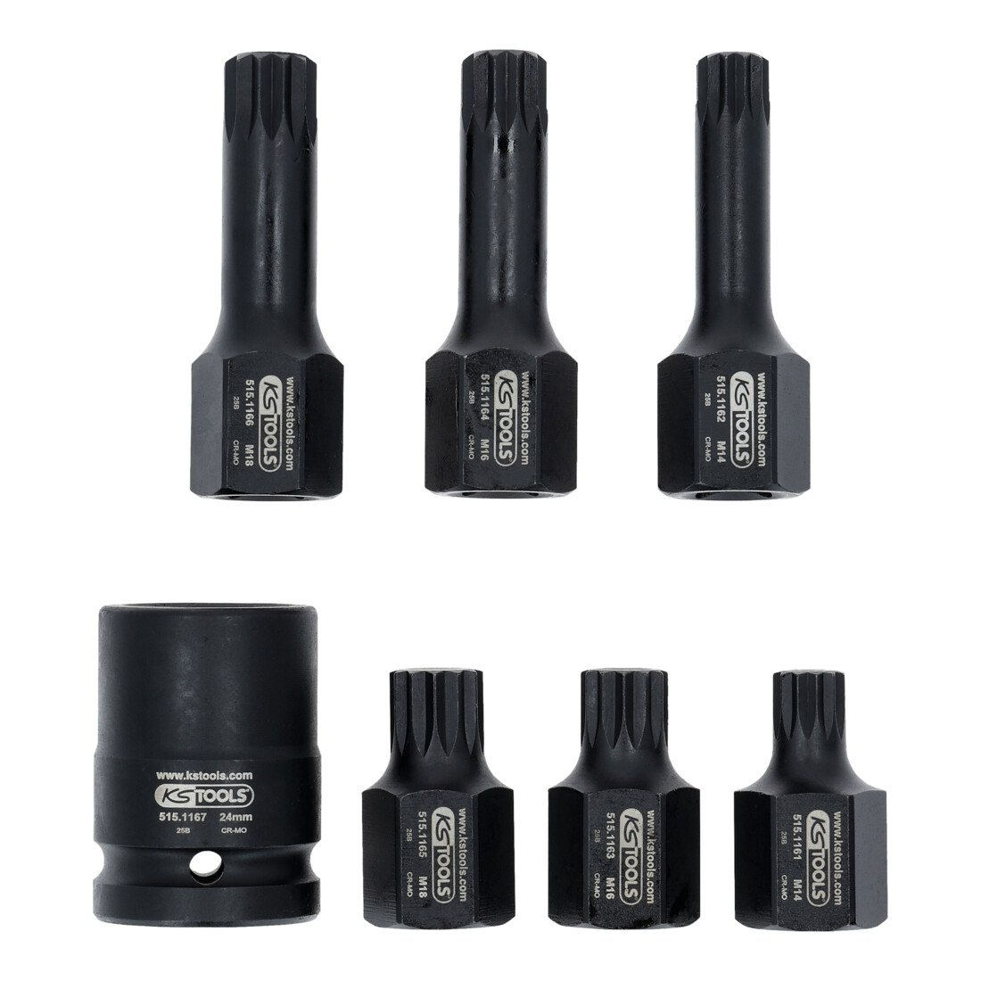 KS Tools 1/2" Spezial-Kraft-Bit-Stecknuss-Satz Vielzahn, 7-tlg. M14-M18