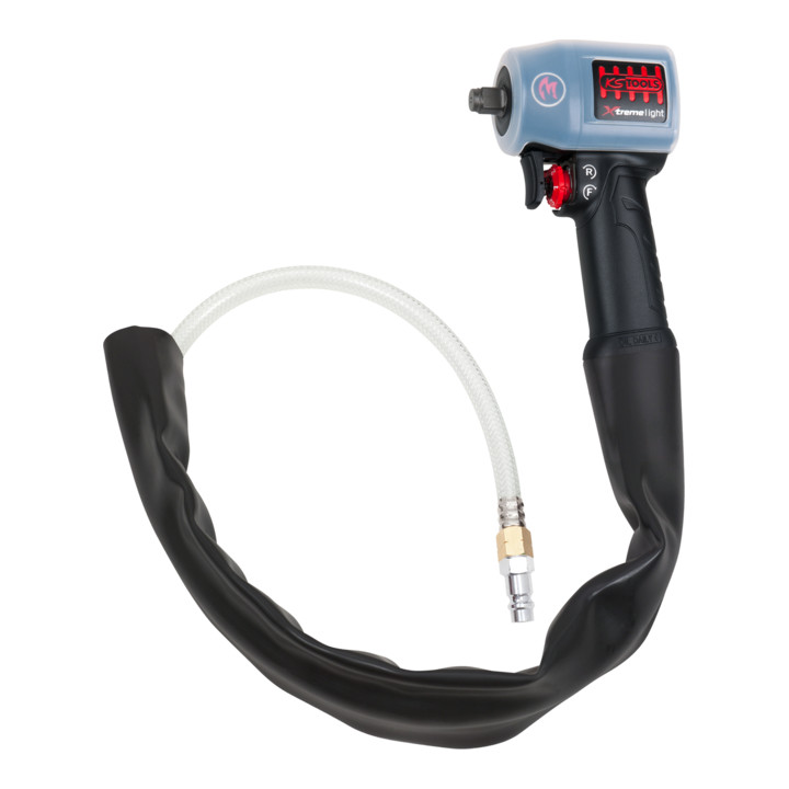 KS Tools 1/2 Zoll miniMONSTER Xtremelight Hochleistungs-Druckluft-Schlagschrauber 1.390 Nm mit Schutzhülle und Geräusch-Reduzier-Schlauch