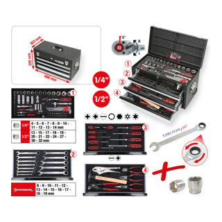 KS Tools 1/4"+1/2" CHROMEplus Universal-Werkzeug-Satz, 99-teilig GEAR