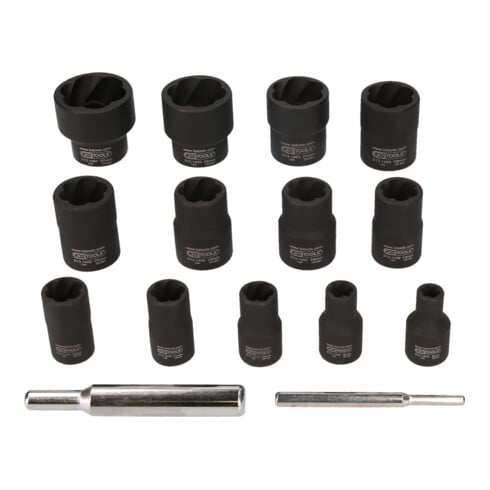 KS Tools 1/4"+1/2" Jeux de douilles à chocs spirales,15 pcs.