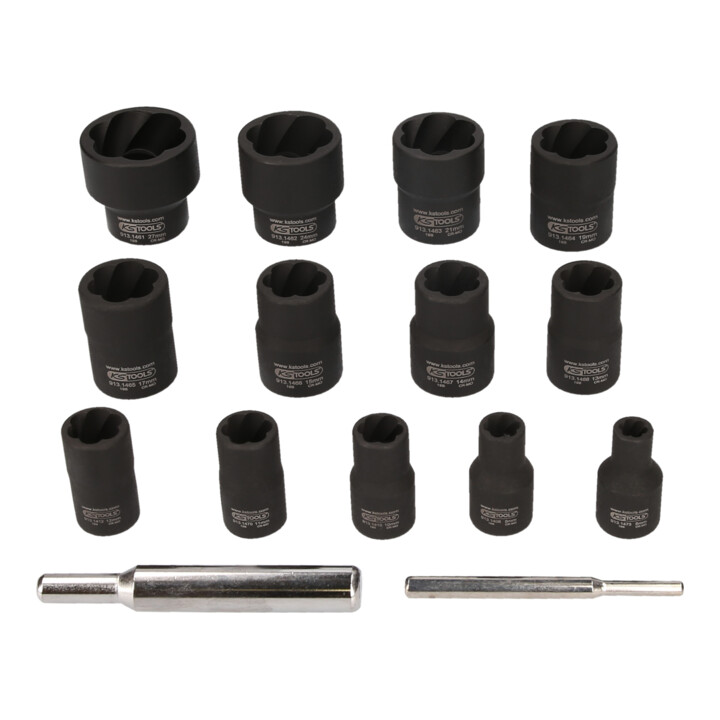 KS Tools 1/4"+1/2" Spiral-Profil-Kraft-Stecknuss-Satz, 15-teilig