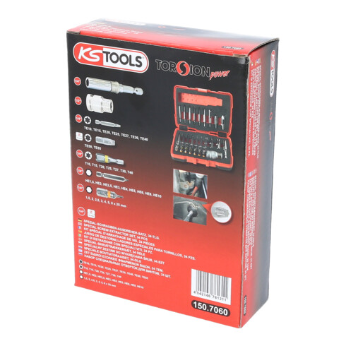 KS Tools 1/4" + 10 mm TX- und Innensechskant-Schrauben-Ausdreher-Satz, 34-tlg.