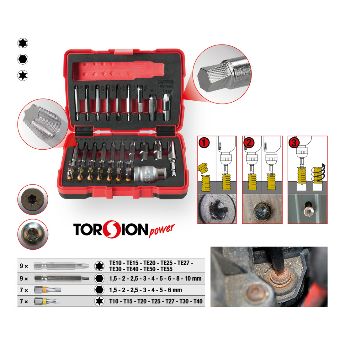 KS Tools 1/4" + 10 mm TX et jeu d'extracteurs de vis à six pans creux, 34 pcs.