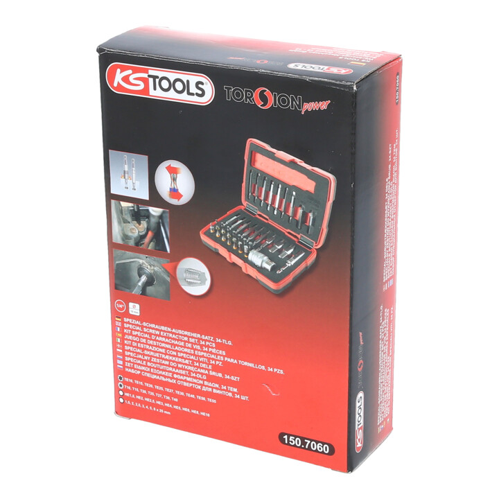 KS Tools 1/4" + 10 mm TX et jeu d'extracteurs de vis à six pans creux, 34 pcs.
