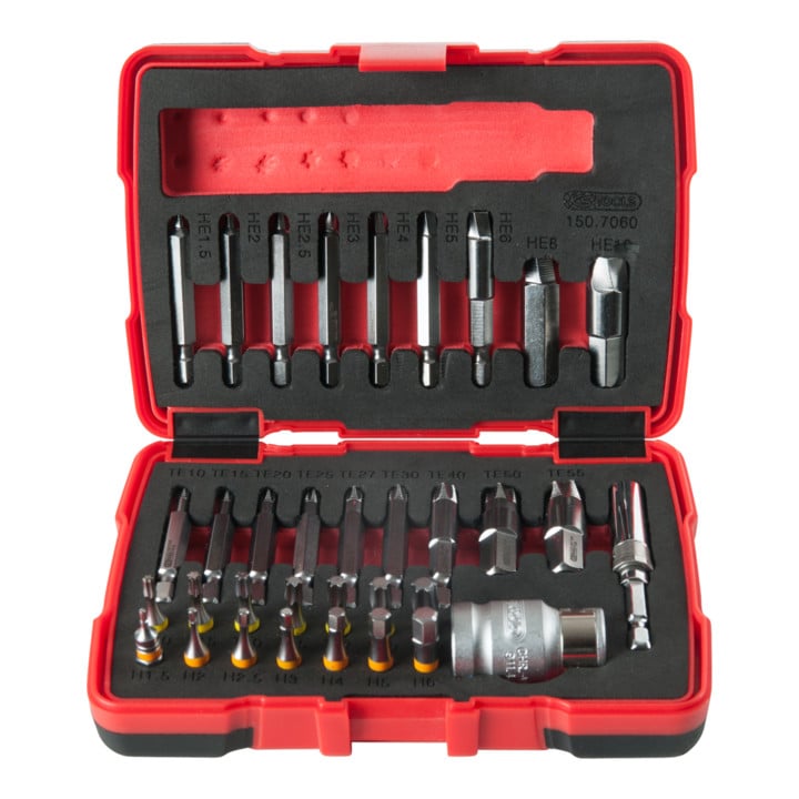 KS Tools 1/4" + 10 mm TX- und Innensechskant-Schrauben-Ausdreher-Satz, 34-tlg.