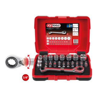 KS Tools 1/4" + 11 mm doorvoer dopsleutels en bitset, 31 st.