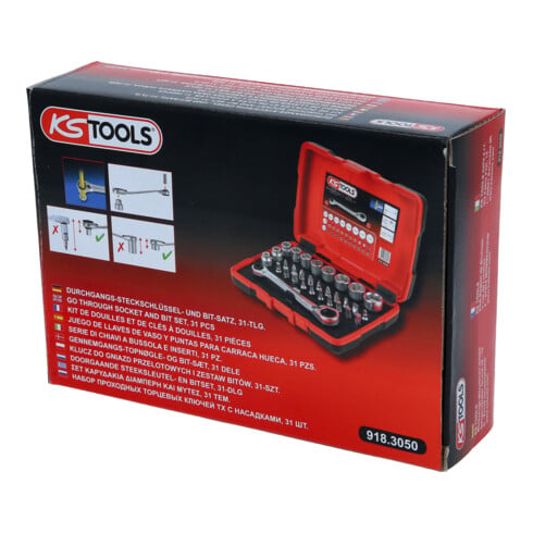 KS Tools 1/4" + 11 mm doorvoer dopsleutels en bitset, 31 st.