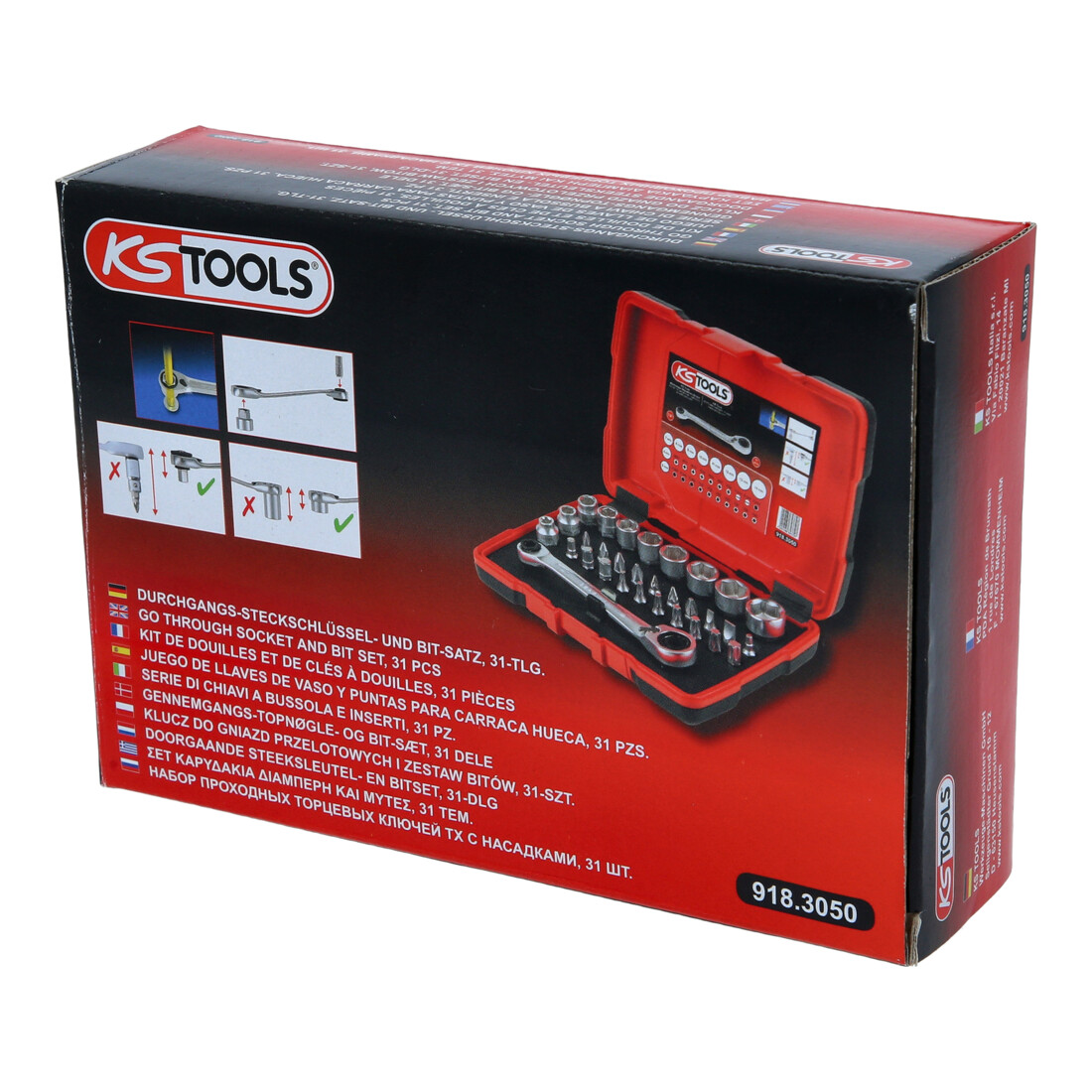 KS Tools 1/4" + 11 mm doorvoer dopsleutels en bitset, 31 st.