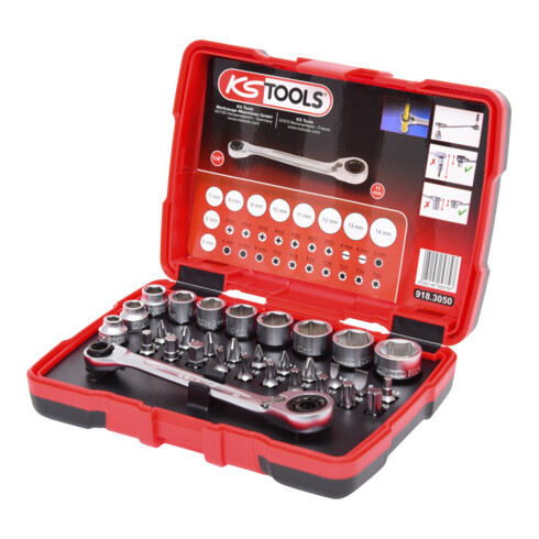 KS Tools 1/4" + 11 mm Durchgangs-Steckschlüssel- und Bit-Satz, 31-tlg.
