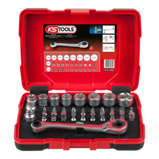 KS Tools 1/4'' + 11 mm Durchgangs-Steckschlüssel- und Bit-Satz, 31-tlg.
