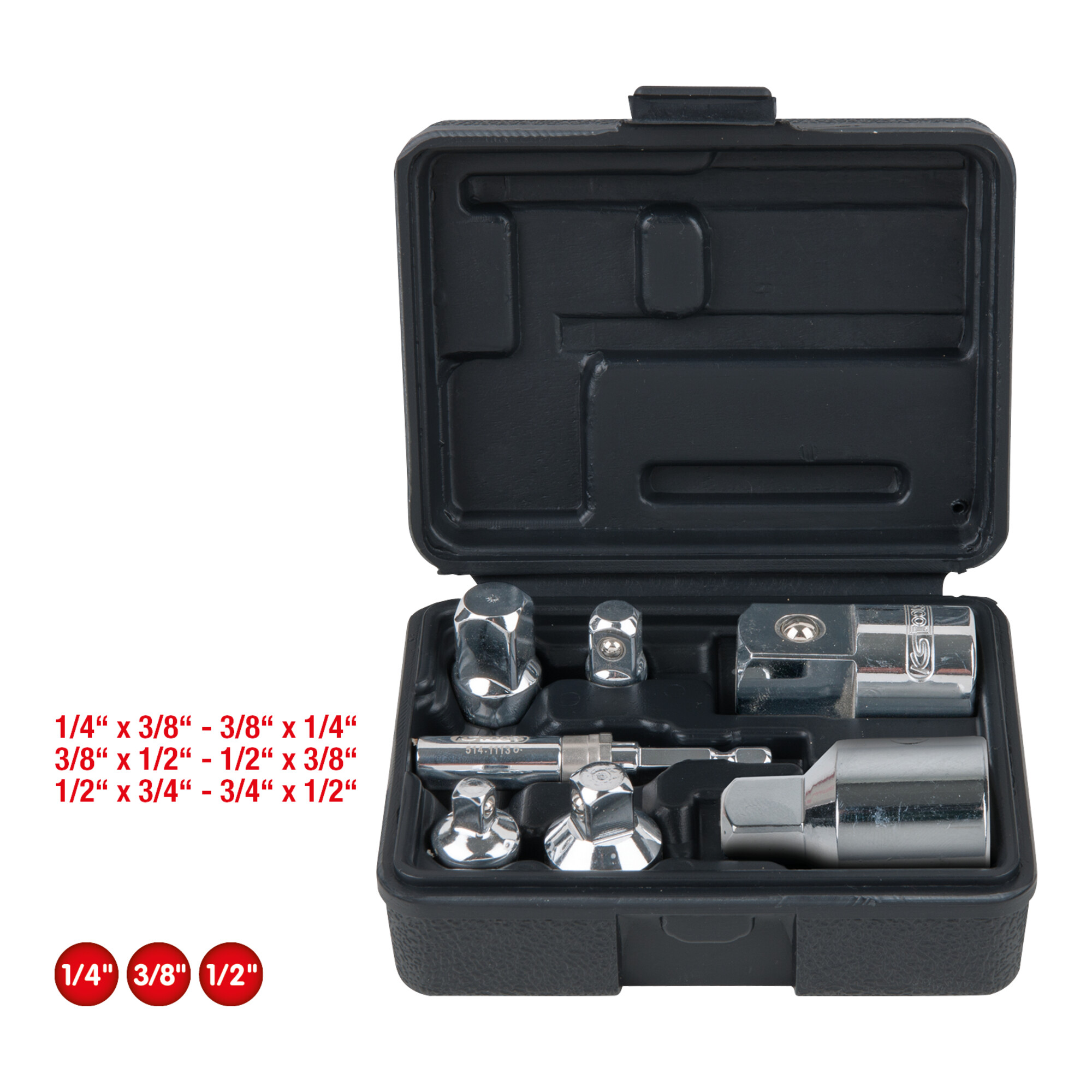 KS Tools 1/4"+3/8"+1/2"+3/4" CHROMEplus Vergrößerungs- und Reduzieradapter-Satz, 7-tlg.