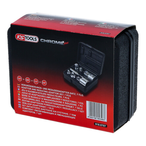 KS Tools 1/4"+3/8"+1/2"+3/4" CHROMEplus Vergrößerungs- und Reduzieradapter-Satz, 7-tlg.