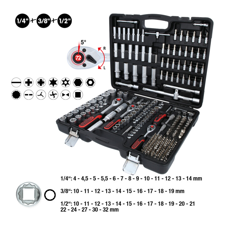 KS Tools 1/4"+3/8"+1/2" Steckschlüssel-Satz, 255-tlg